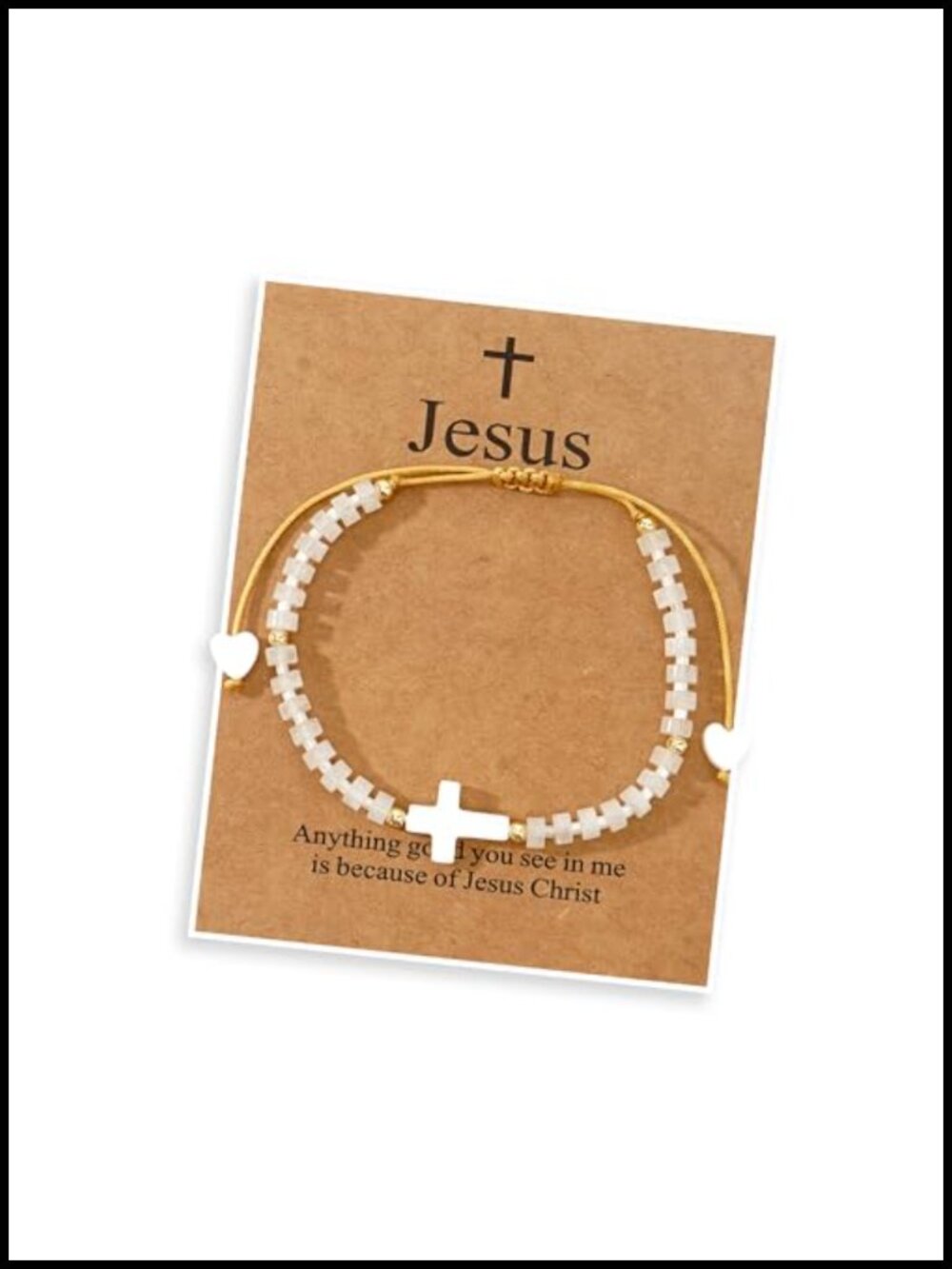 Women's Cross Beaded Strand Bracelet Adjustable Slide Closure Handmade Faith